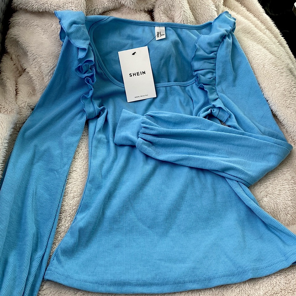 SHEIN long sleeve blue blouse